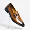 two tone buckle leather shoes