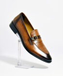 two tone buckle leather shoes