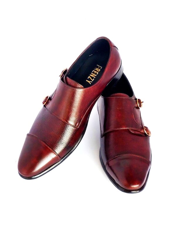 brown double monk strap shoes