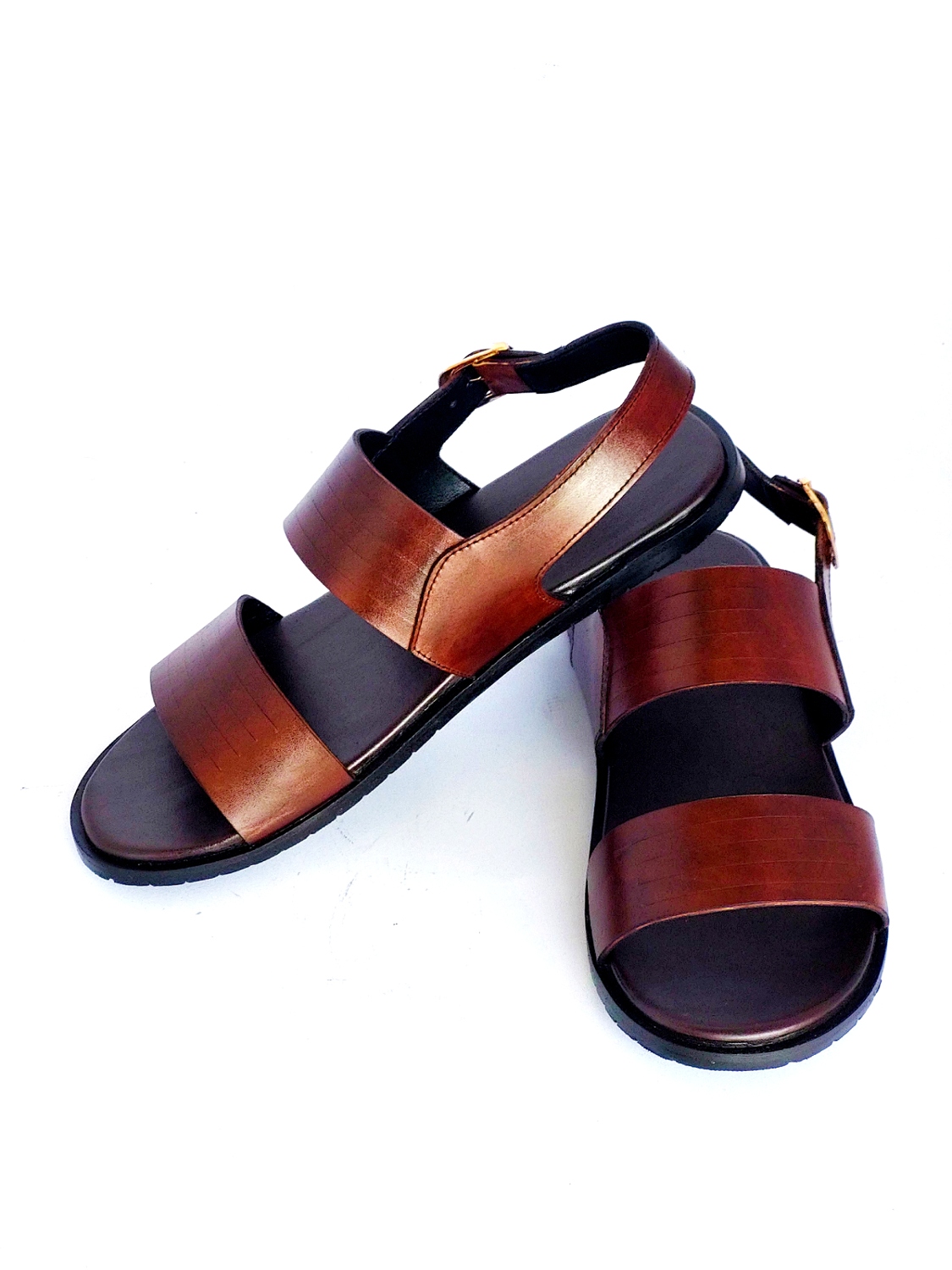 Original Leather Trendy Strip Brown Summer Sandals For Men - Frenzy