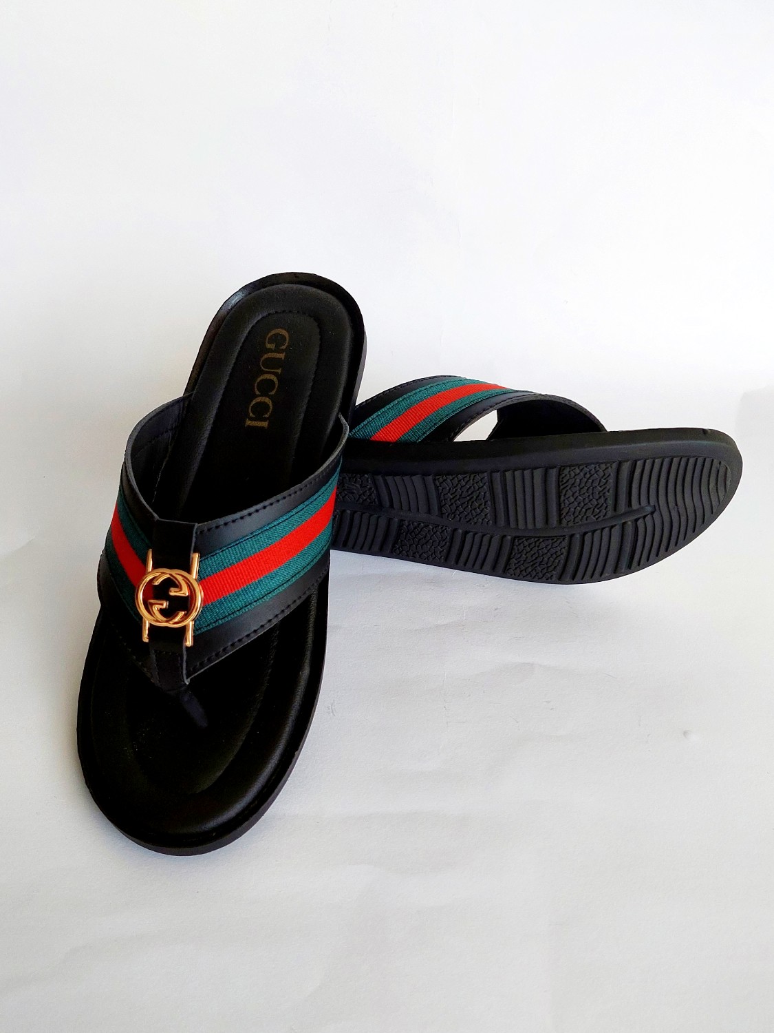 FGUC01-Branded Luxury Black Slippers For Men - Frenzy