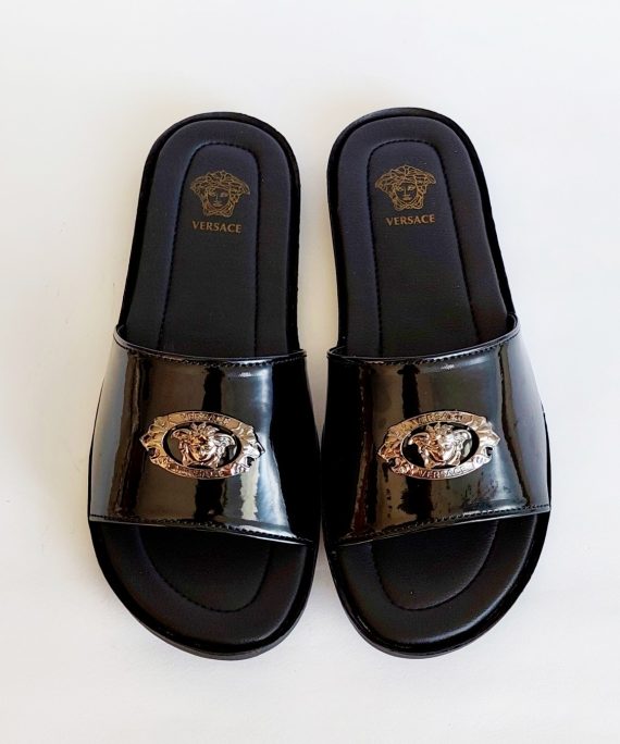versace slippers shiny black 11