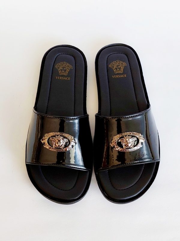 versace slippers shiny black 11