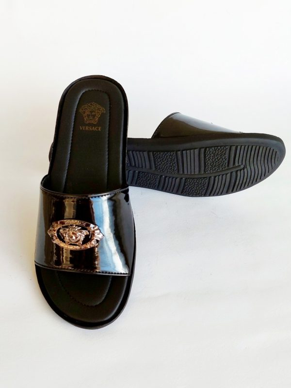 versace slippers shiny black 44