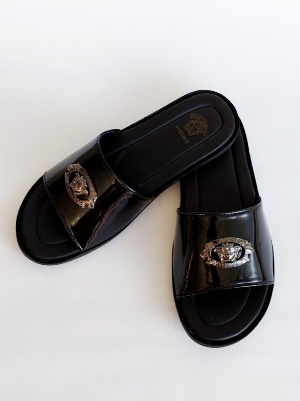versace slippers shiny black 55
