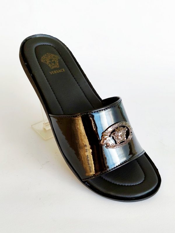 versace slippers shiny black 66