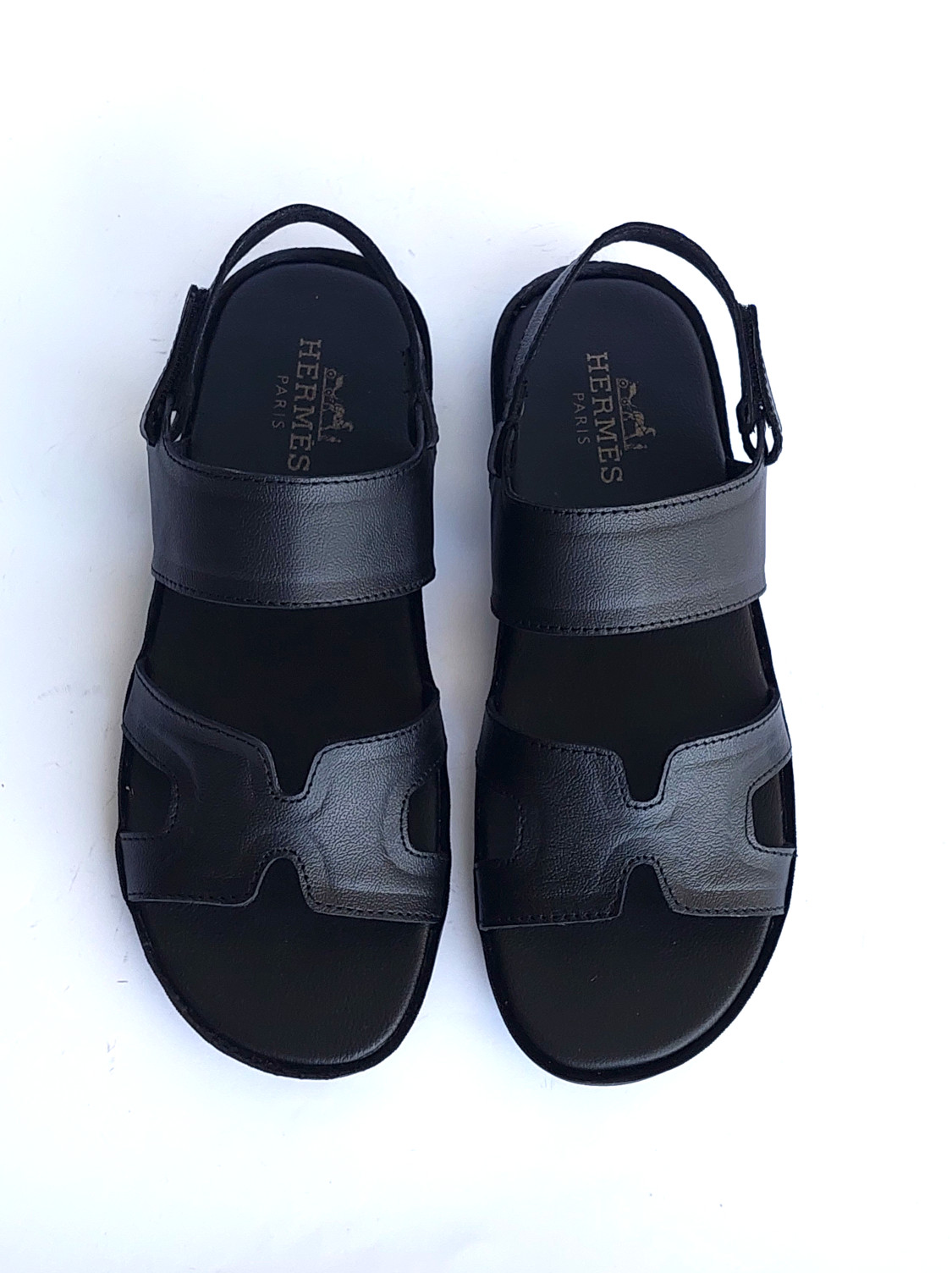 SHMS03-Branded Milled Leather Luxury Sandals - Black - Frenzy
