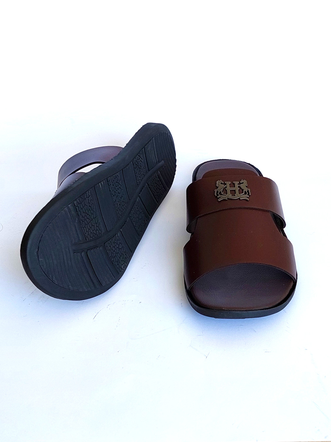 FHMS02-Branded Modern Luxury Slippers For Men - Brown - Frenzy